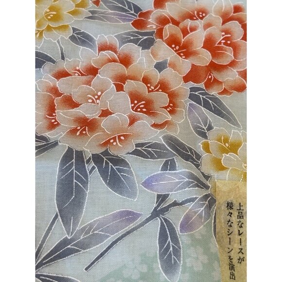 Vintage Japanese Kimono Scarf Kerchief Floral Lace Blue Hydrangea Gift Beautiful - Picture 9 of 12
